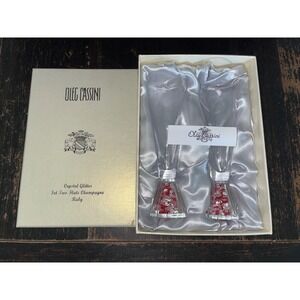 Oleg Cassini Crystal Glitter Ruby Champagne Flute Set of 2 Red Wedding Toasting